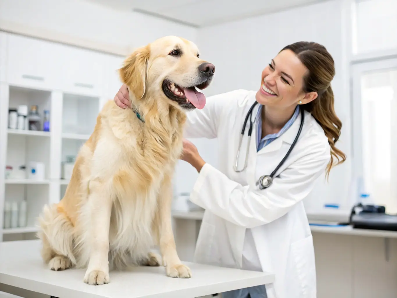 A veterinarian carefully examining a dog before transport, ensuring it is fit and healthy for the journey.